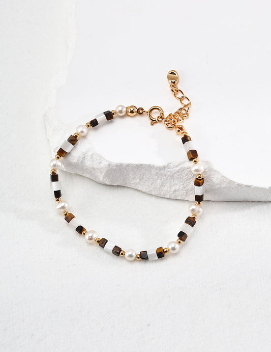 Starry Sky Tiger's Eye and Nacre Bracelet
