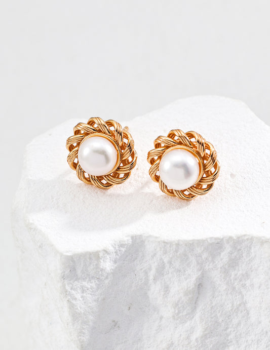 Golden Radiance Pearl Stud Earrings